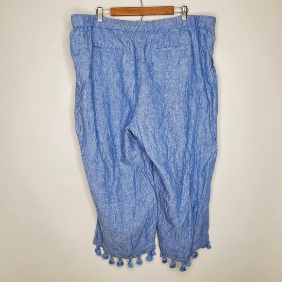 Talbots Womens Blue 100% Linen Tasseled Pants Size 22W Lightweight Beach - Picture 3 of 9